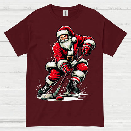 Santa Playing Hockey Christmas T-Shirt