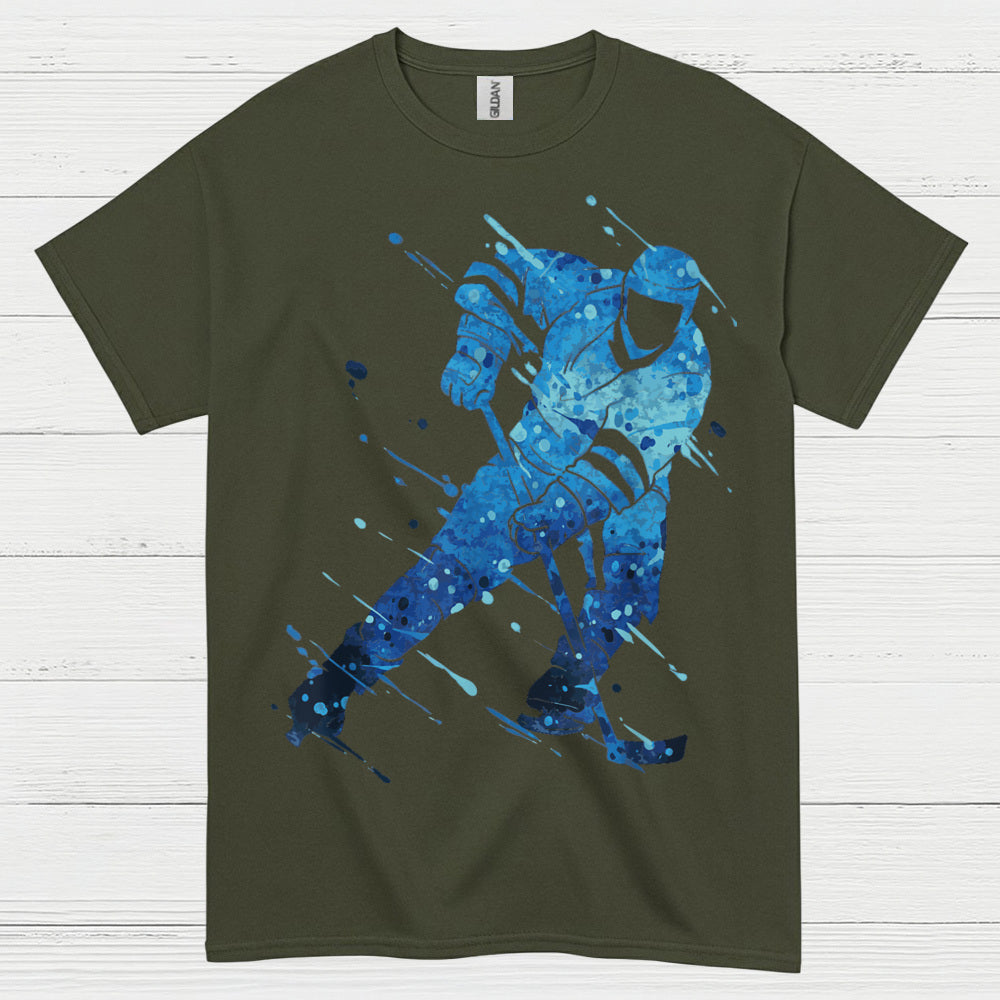 Blue Hockey Player Splash Art T-Shirt