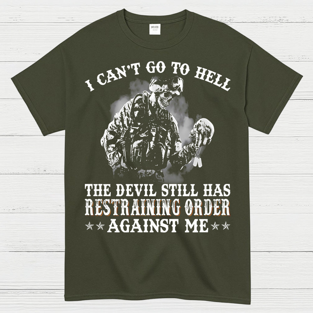 Devil Restraining Order Veteran Funny T-Shirt