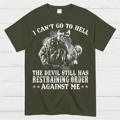 Devil Restraining Order Veteran Funny T-Shirt