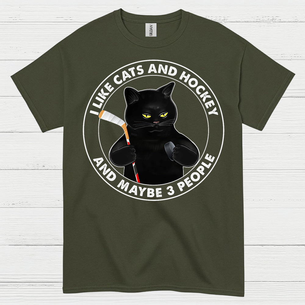 Funny Cat and Hockey T-Shirt I Like Cats and Hockey and Maybe 3 People