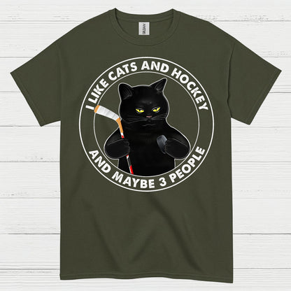 Funny Cat and Hockey T-Shirt I Like Cats and Hockey and Maybe 3 People