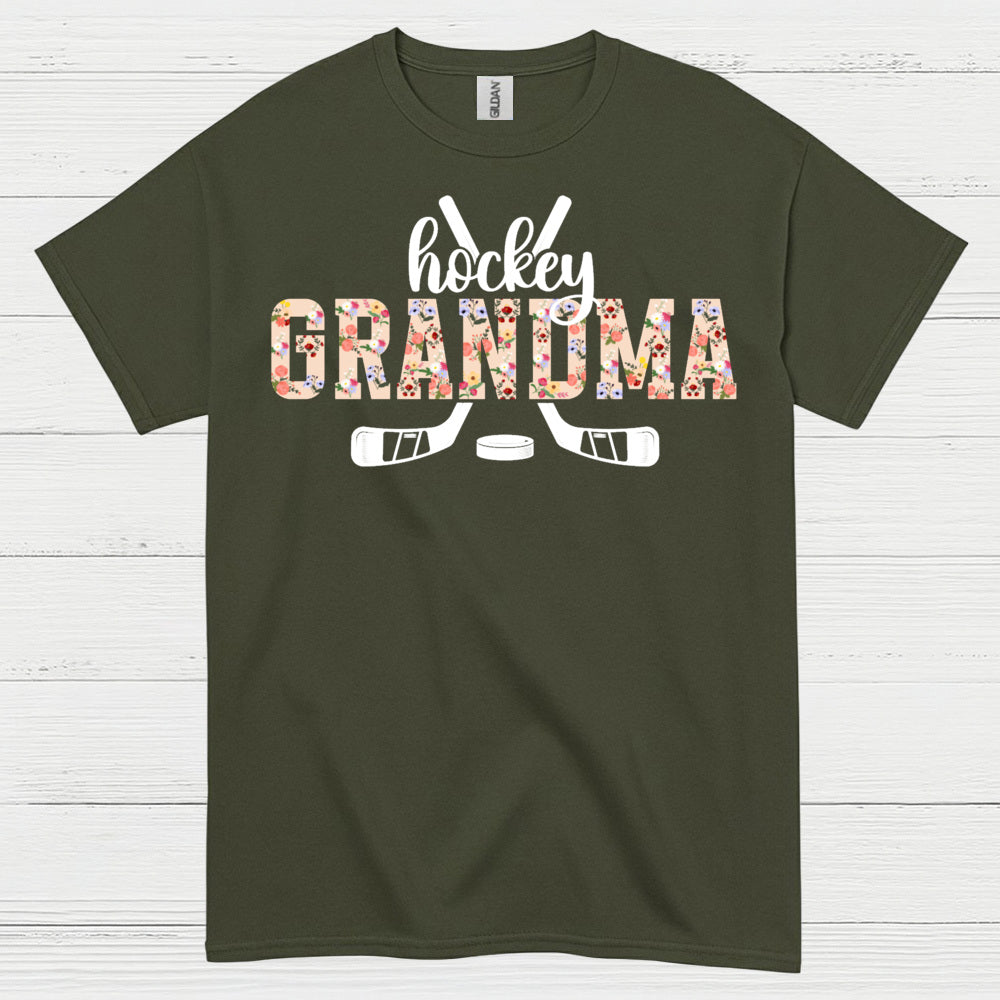 Hockey Grandma Floral Hockey Stick T Shirt