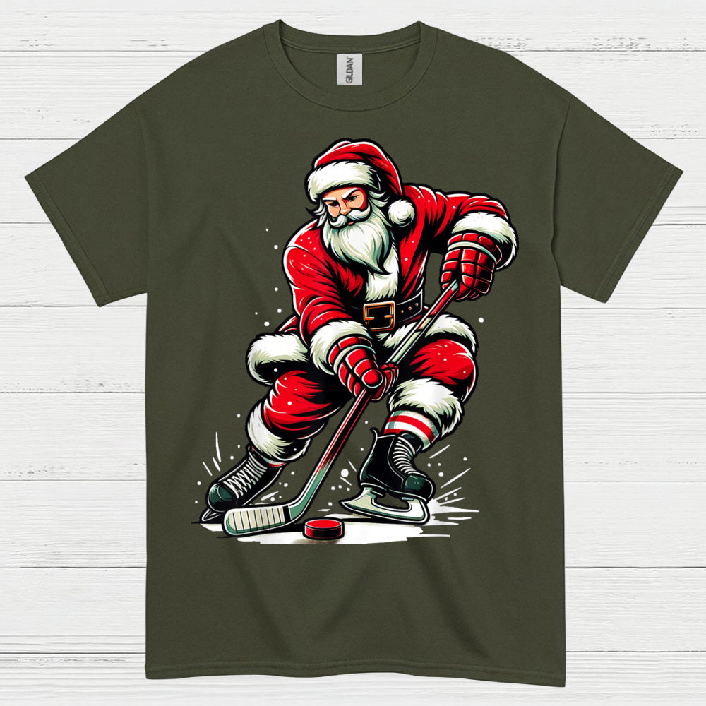 Santa Playing Hockey Christmas T-Shirt