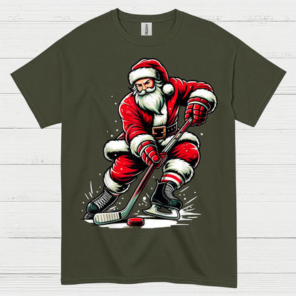 Santa Playing Hockey Christmas T-Shirt