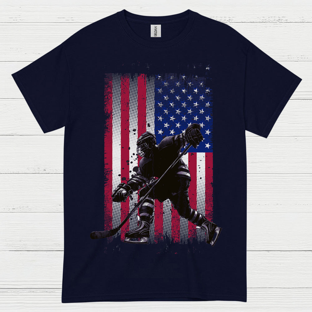 American Flag Hockey Player T-Shirt