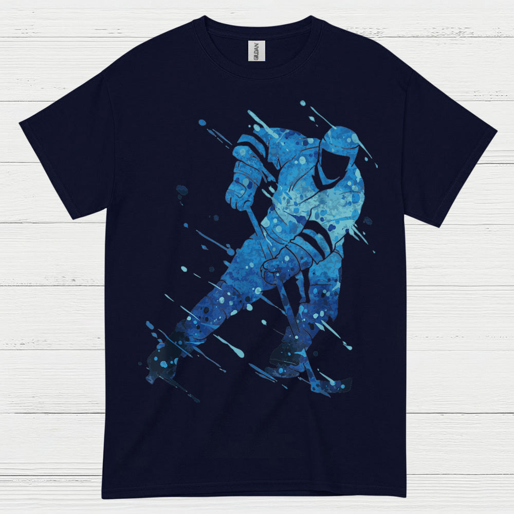 Blue Hockey Player Splash Art T-Shirt