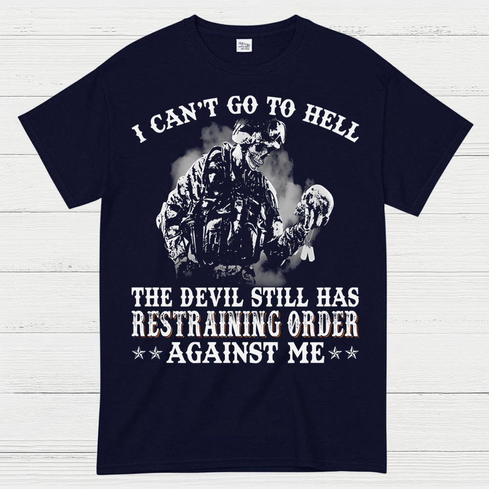 Devil Restraining Order Veteran Funny T-Shirt
