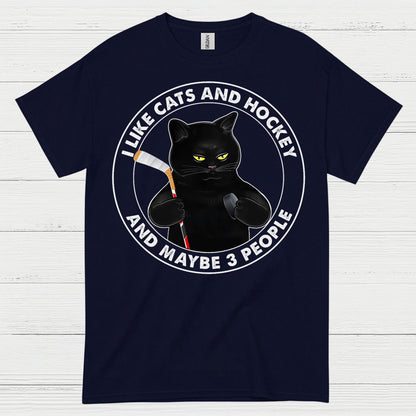 Funny Cat and Hockey T-Shirt I Like Cats and Hockey and Maybe 3 People