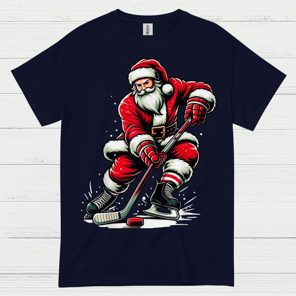 Santa Playing Hockey Christmas T-Shirt
