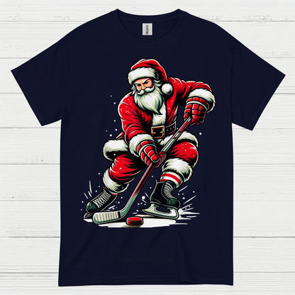 Santa Playing Hockey Christmas T-Shirt
