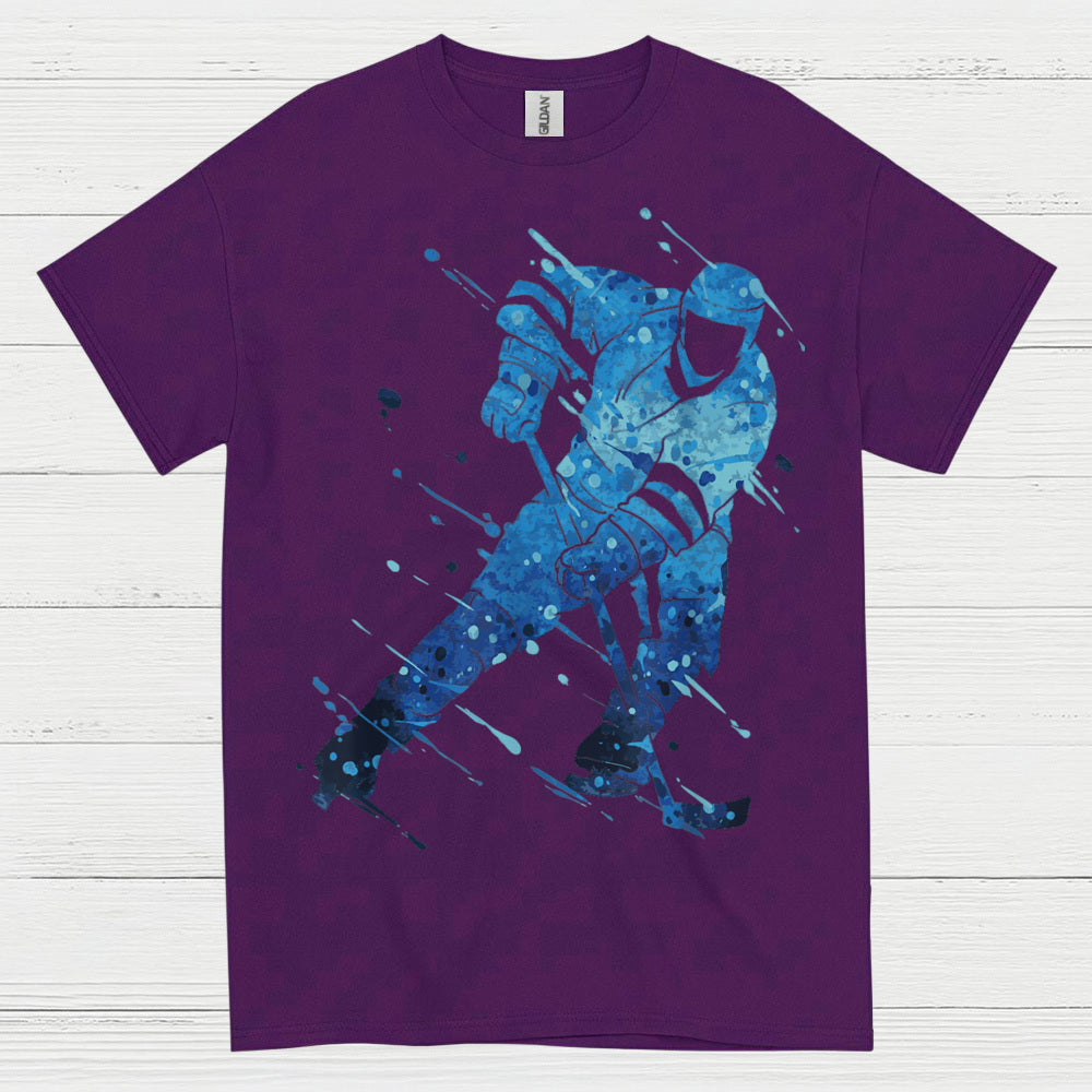Blue Hockey Player Splash Art T-Shirt