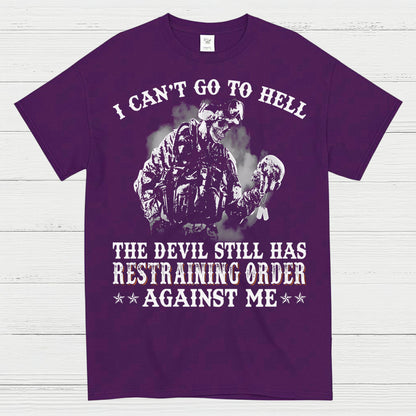 Devil Restraining Order Veteran Funny T-Shirt