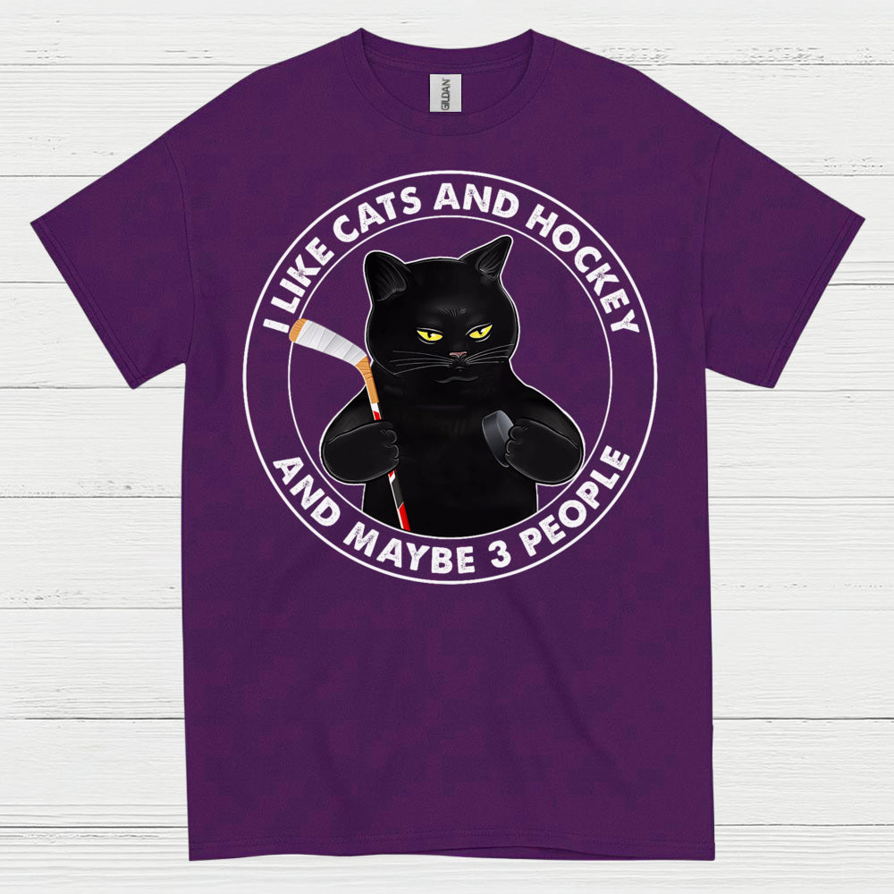 Funny Cat and Hockey T-Shirt I Like Cats and Hockey and Maybe 3 People