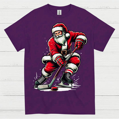 Santa Playing Hockey Christmas T-Shirt