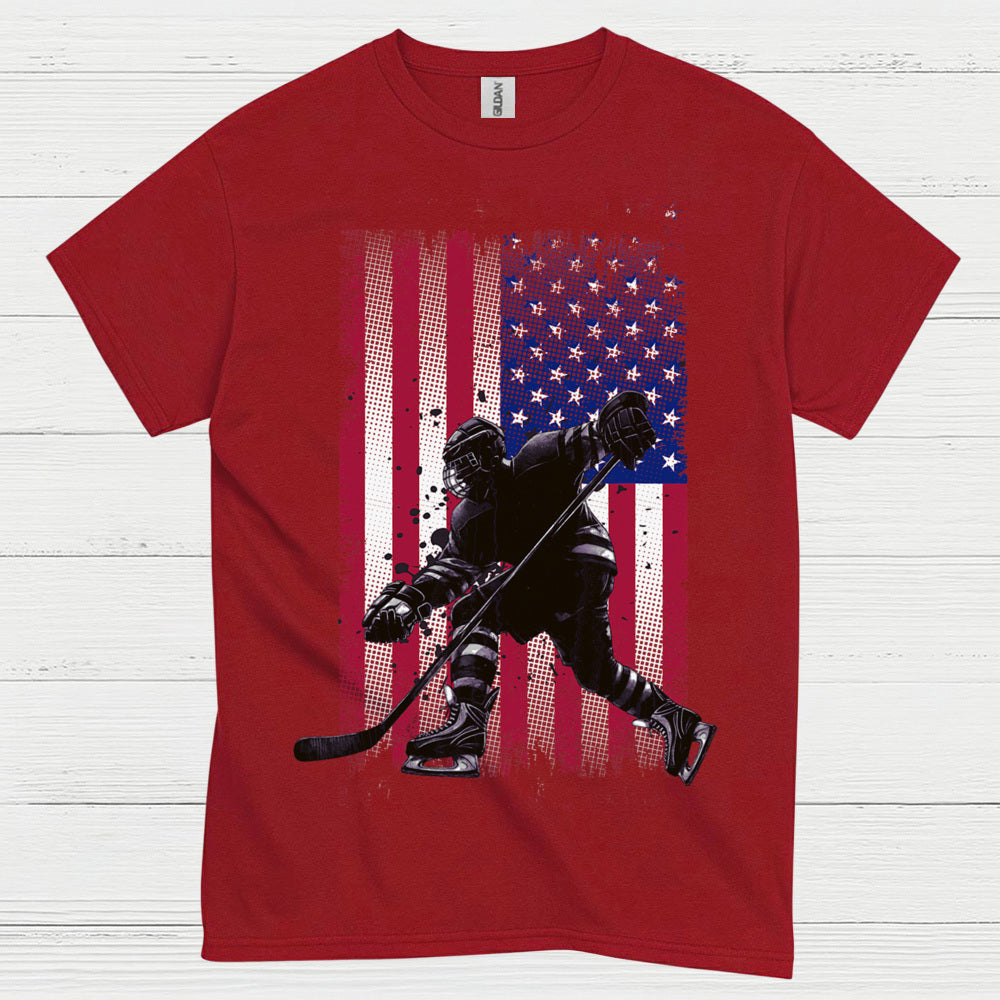 American Flag Hockey Player T-Shirt
