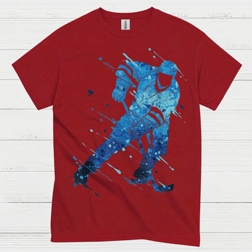 Blue Hockey Player Splash Art T-Shirt