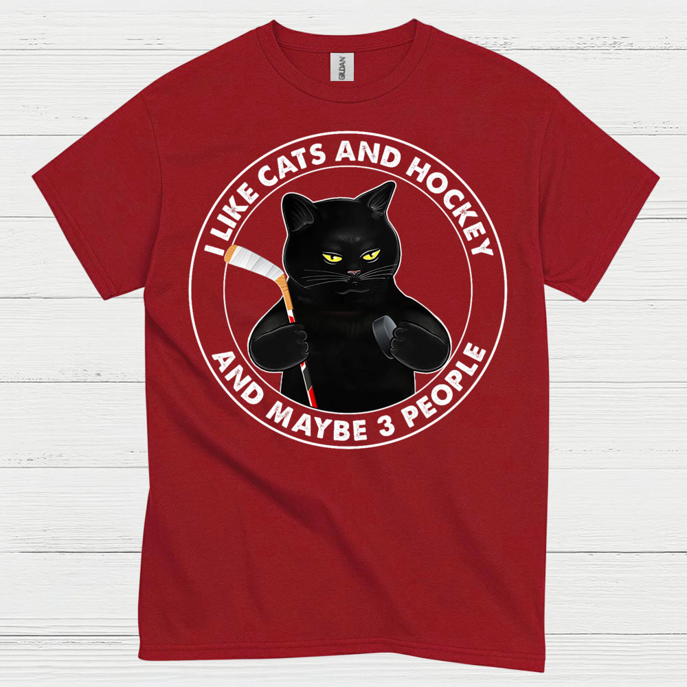Funny Cat and Hockey T-Shirt I Like Cats and Hockey and Maybe 3 People