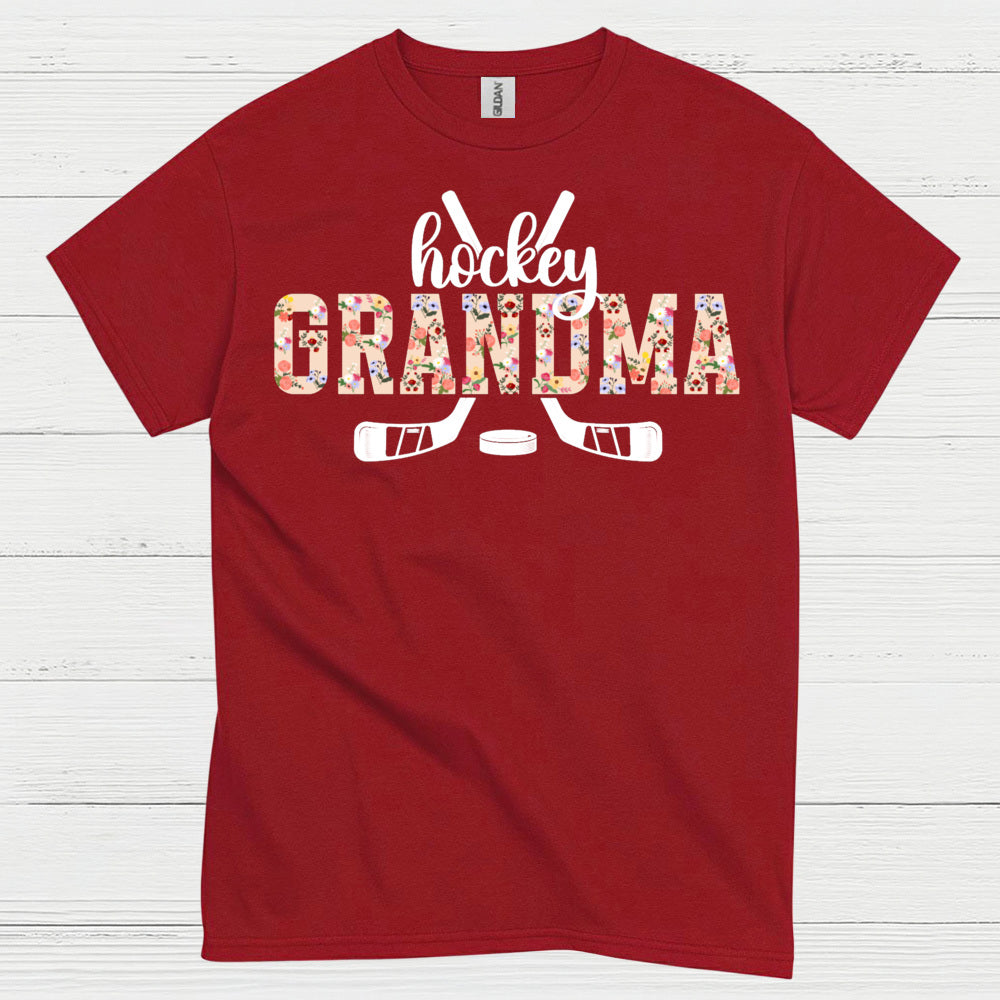 Hockey Grandma Floral Hockey Stick T Shirt