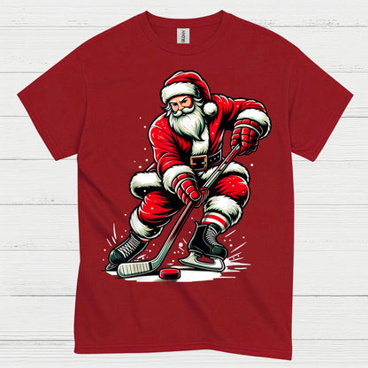 Santa Playing Hockey Christmas T-Shirt