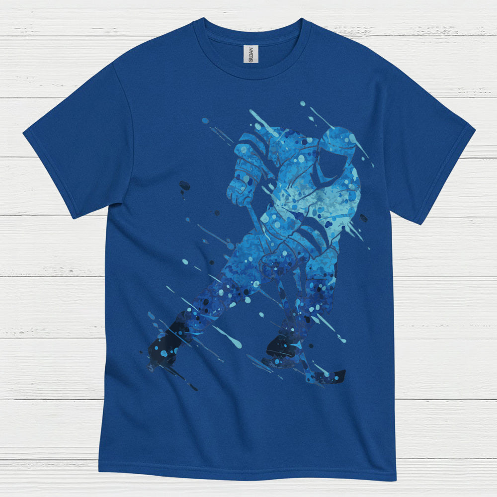 Blue Hockey Player Splash Art T-Shirt