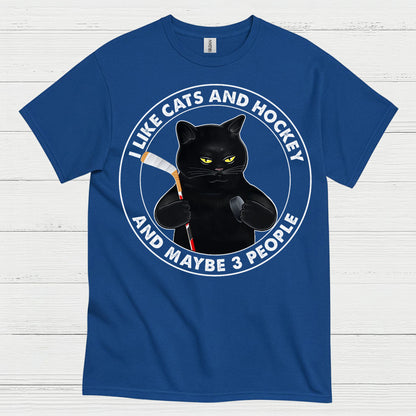 Funny Cat and Hockey T-Shirt I Like Cats and Hockey and Maybe 3 People
