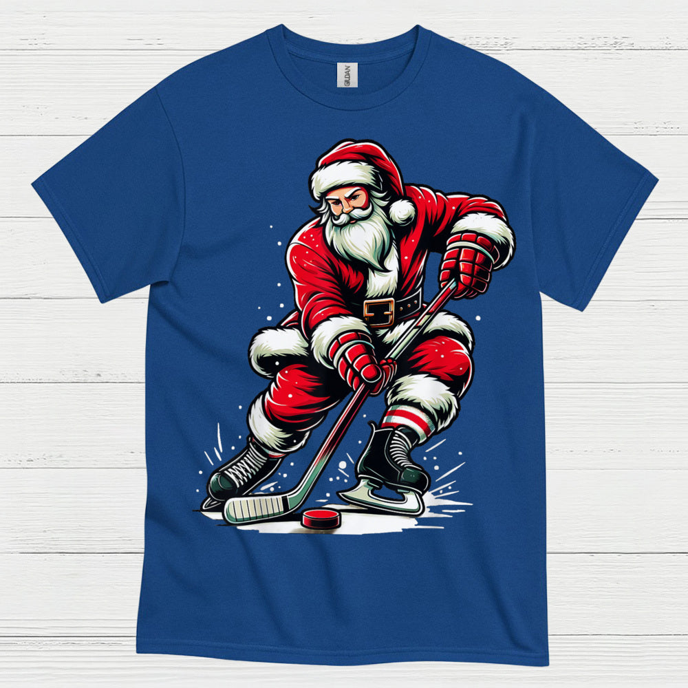 Santa Playing Hockey Christmas T-Shirt