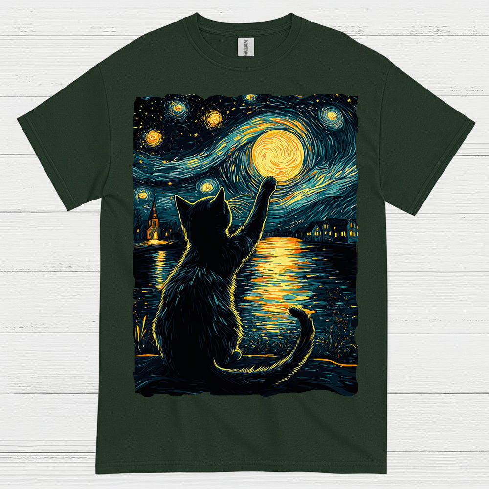 Starry Night Cat Art T Shirt