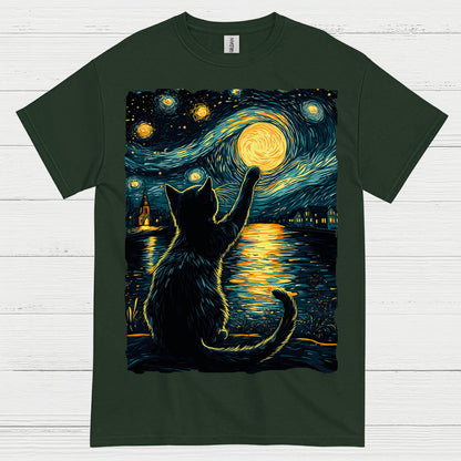 Starry Night Cat Art T Shirt