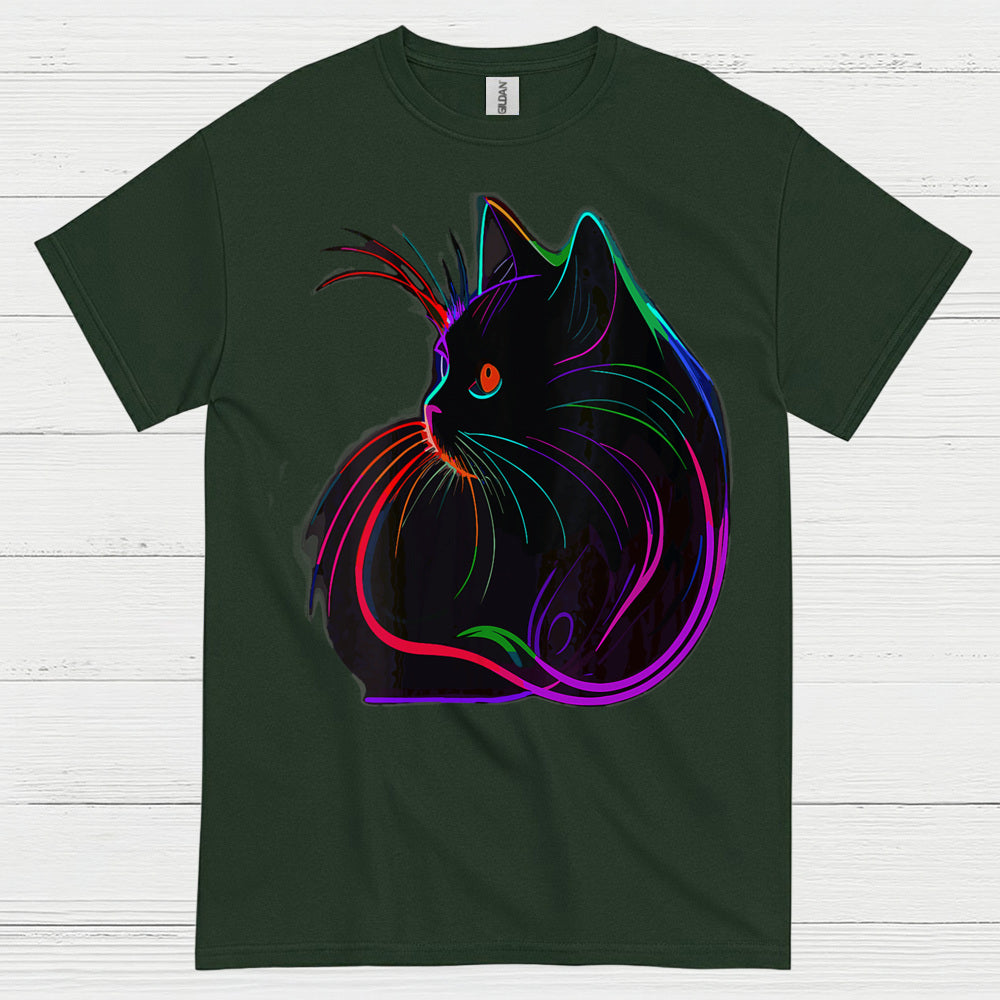 Neon Cat Line Art T Shirt