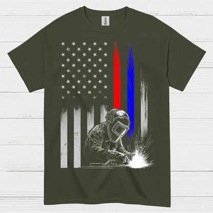 American Flag Welder Thin Line T Shirt