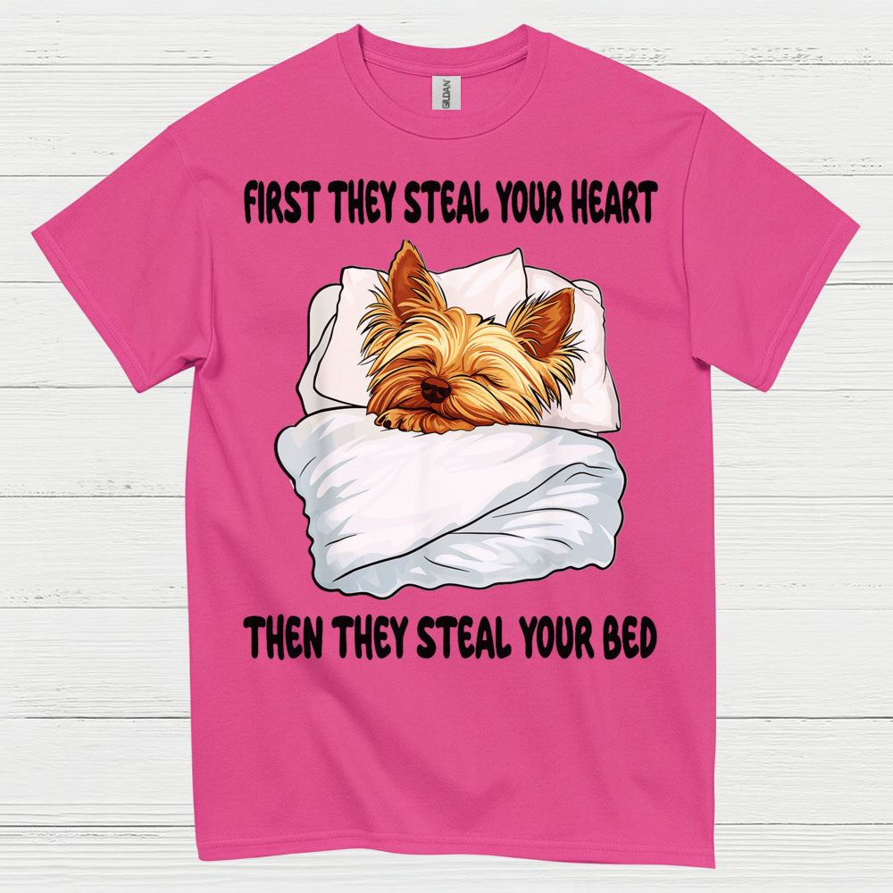 Funny Yorkie Steal Your Bed Dog Lover T Shirt