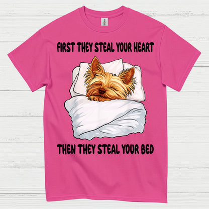 Funny Yorkie Steal Your Bed Dog Lover T Shirt