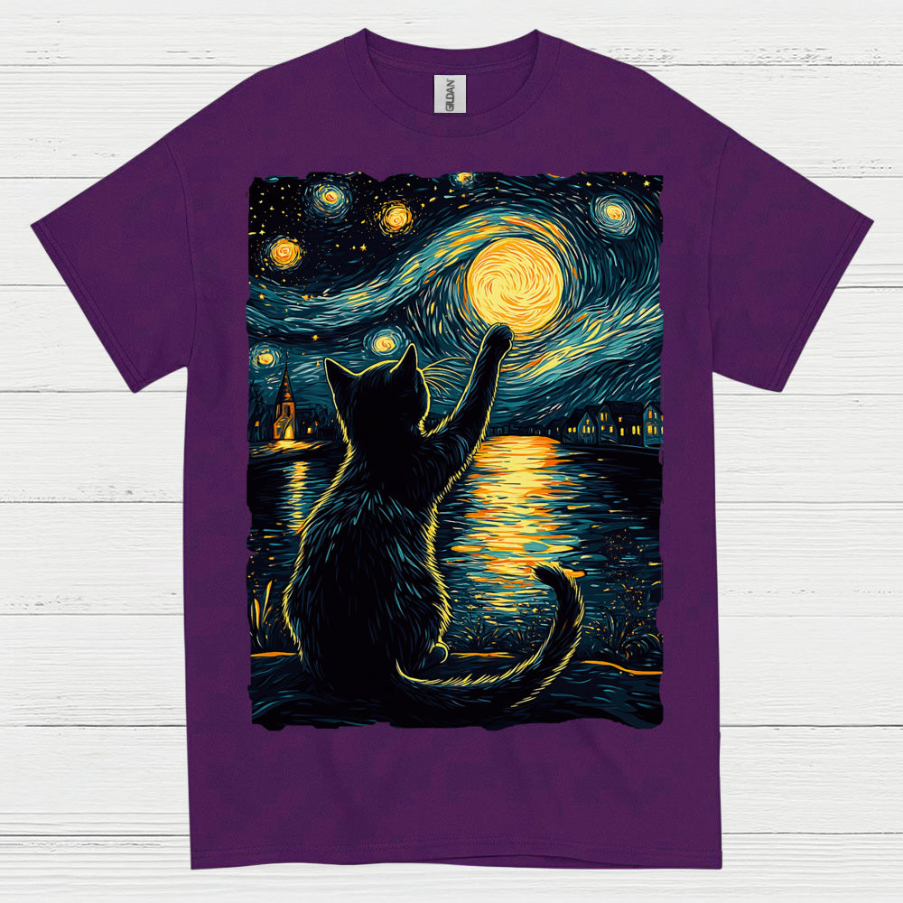 Starry Night Cat Art T Shirt
