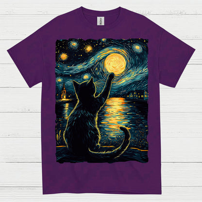 Starry Night Cat Art T Shirt