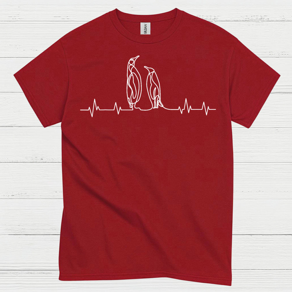 Minimal Penguin Heartbeat Line Art T Shirt