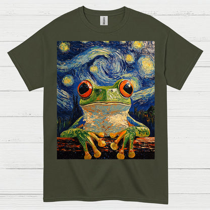 Whimsical Frog Starry Night Art T Shirt