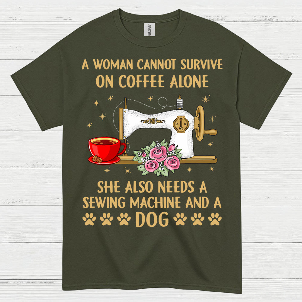 Sewing Machine Coffee Dog Humor T Shirt