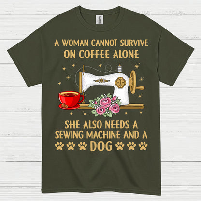 Sewing Machine Coffee Dog Humor T Shirt