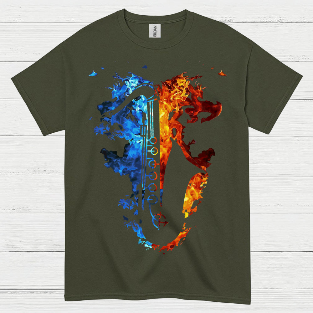 Fire And Ice Saxophone Music T Shirt