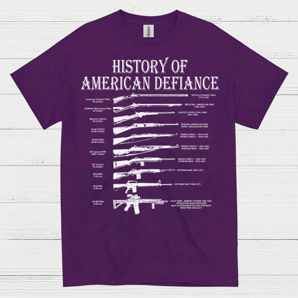 History Of American Defiance Patriotic Gun T Shirt