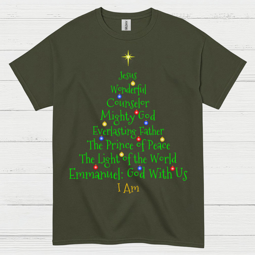 Jesus Names Christmas Tree Christian T Shirt