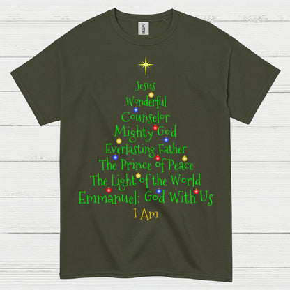 Jesus Names Christmas Tree Christian T Shirt