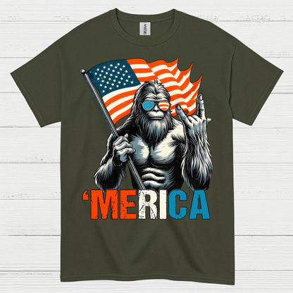 Merica Bigfoot American Flag T Shirt