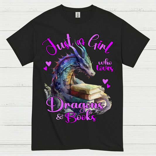Dragon And Books Lover Girl T Shirt