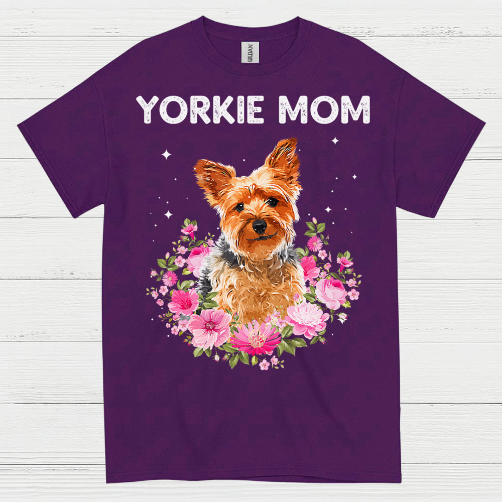 Yorkie Mom Floral Dog Lover T Shirt