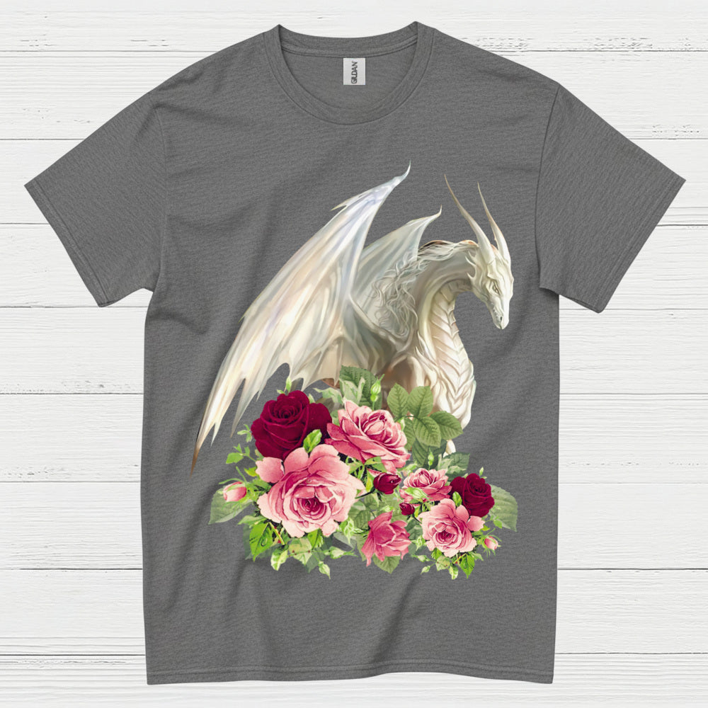 White Dragon With Roses T Shirt