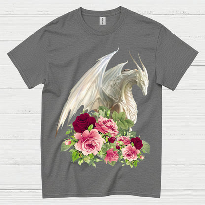 White Dragon With Roses T Shirt