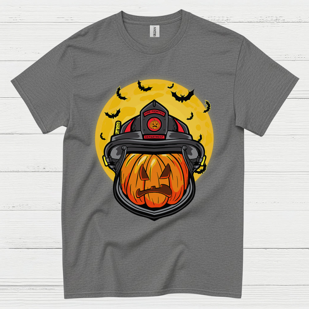 Firefighter Pumpkin Helmet Halloween T Shirt