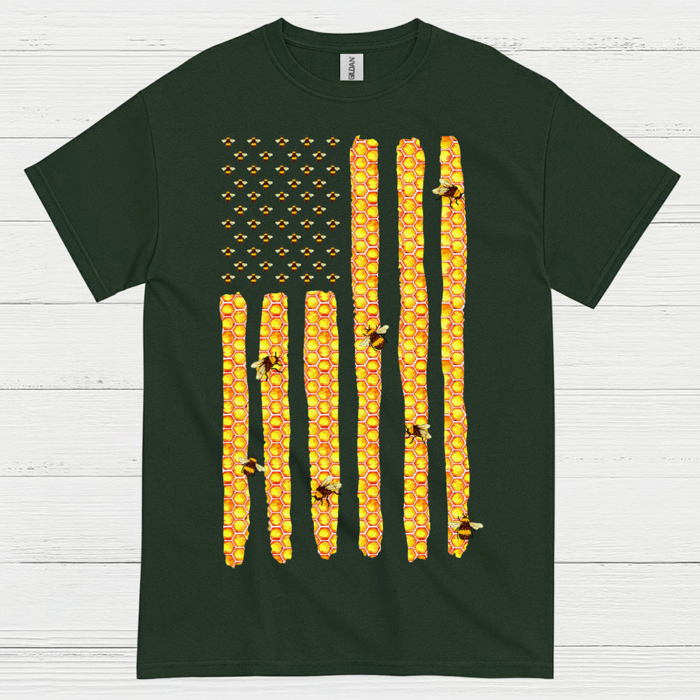 Honeycomb American Flag Bee Lover T Shirt